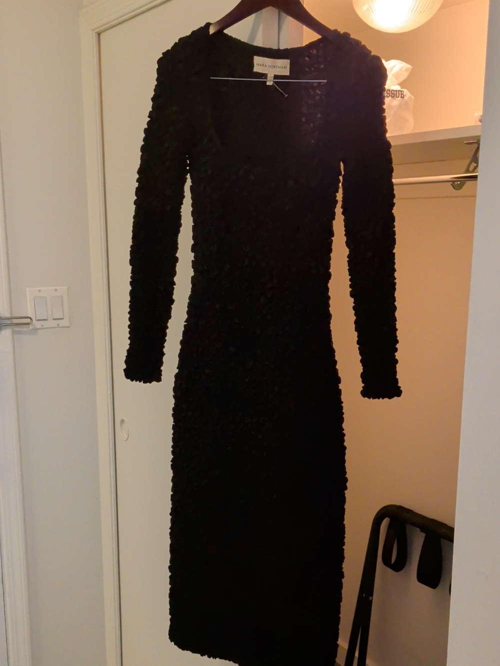 Mara Hoffman Black Long-Sleeve Textured Midi Dress